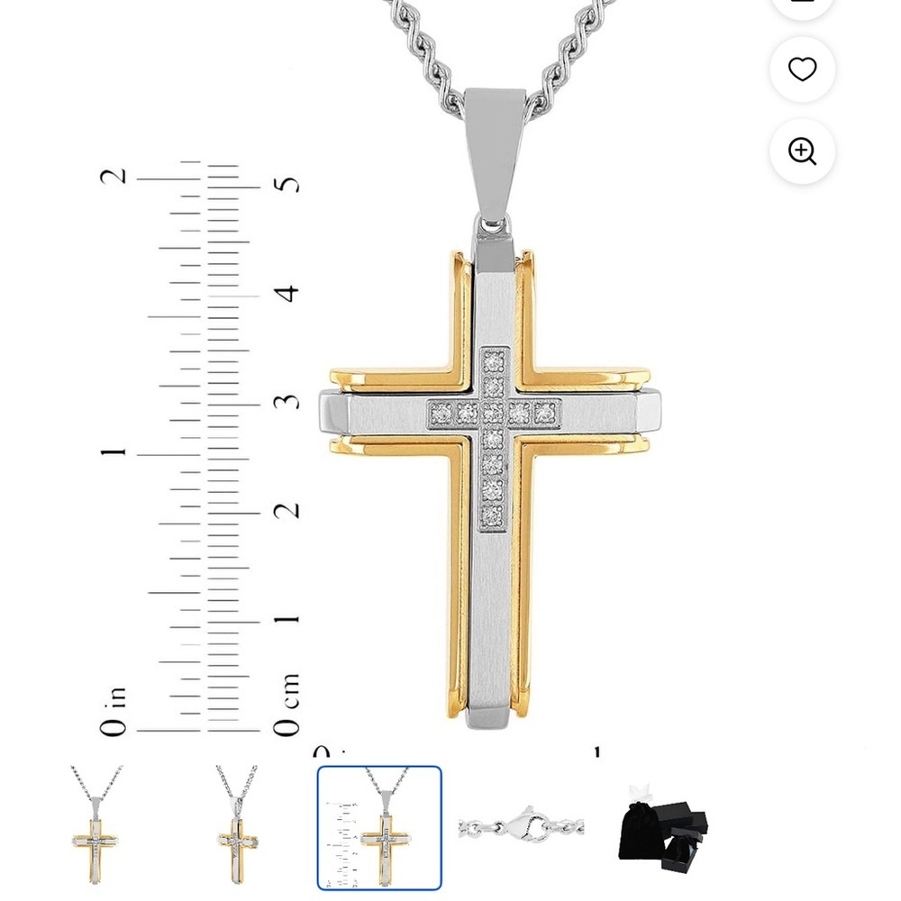 Brilliance Men’s Two Toned Stainless Steel Cross Pendant Necklace 24in Chain New - Picture 5 of 5